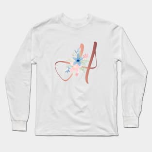Letter H Rose Gold and Watercolor Blush Pink and Navy Long Sleeve T-Shirt